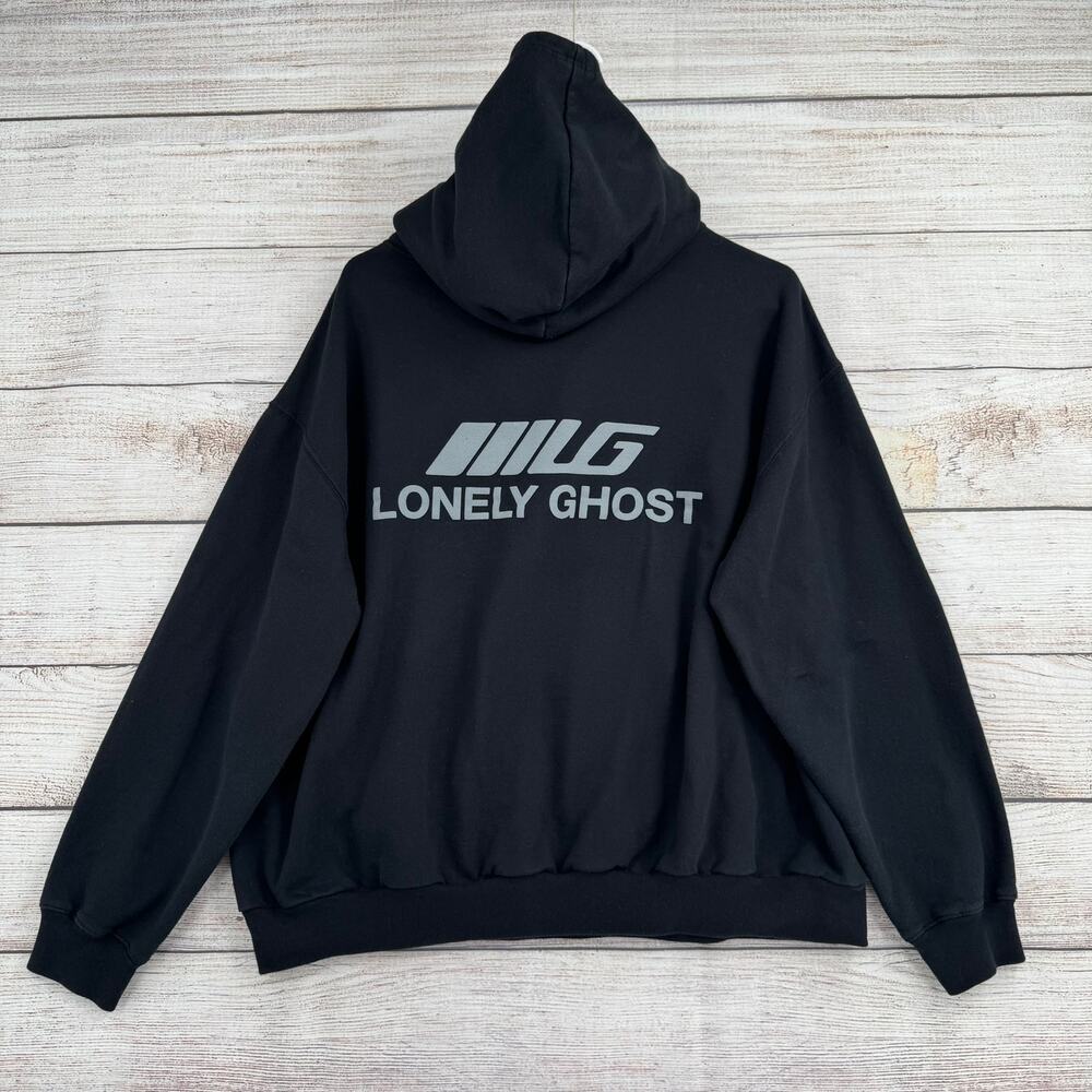 Lonely Ghost Race Logo Hoodie Sweatshirt Mens XL Black Gray